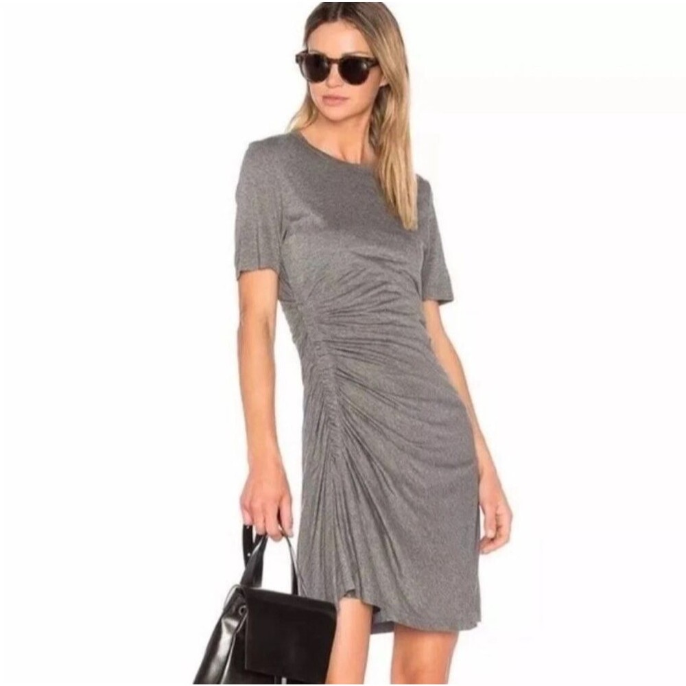 A.L.C. Sally Ruched Jersey T-Shirt Dress Gray Short Sleeve Sheath Stretch M